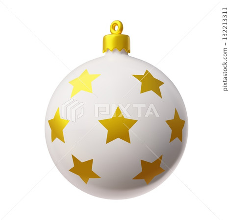 3D Christmas tree ornament, ball, white with gold stars, New Year's decoration. 132213311