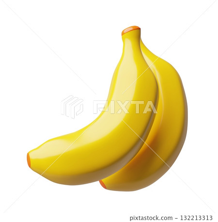 Bunch of bananas 3D plastic style, vector tropical fresh fruit, cartoon yellow banana snack, farm organic sweet food 132213313
