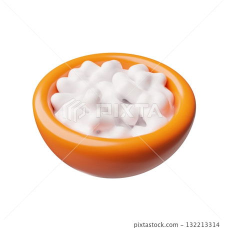 Orange 3D cup with cottage cheese, cooked rice, or porridge. 132213314