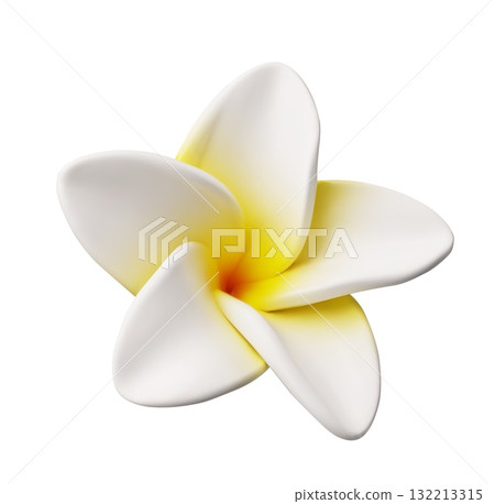 A 3D icon of a white plumeria flower with a yellow center, an exotic tropical plant. 132213315