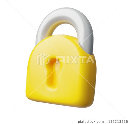 3D icon of a closed yellow padlock with a keyhole. Security, encryption, access. 132213316