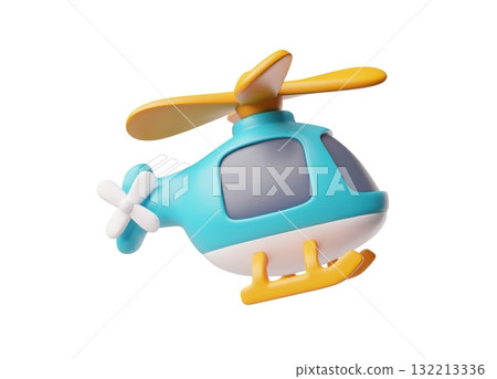 3D helicopter icon, in flight, two propellers, blue and orange color, air transport. 132213336