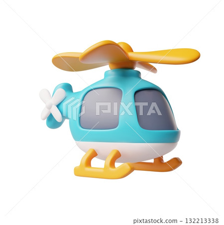 3D helicopter, blue and orange, with two propellers, air transport, aviation, children's toy. 132213338