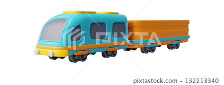 Bus with cargo trailer 3D cartoon plastic style vector icon, vintage travel or freight delivery vehicle transport toy Bus with cargo trailer 3D cartoon plastic style vector icon, vintage travel or freight delivery vehicle transport toy 132213340
