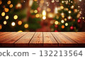 Wooden Tabletop with Christmas Lights Blurred Background Wooden Tabletop with Christmas Lights Blurred Background 132213564