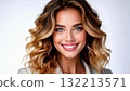 Smiling Woman with Blonde Curly Hair and Blue Eyes Smiling Woman with Blonde Curly Hair and Blue Eyes 132213571