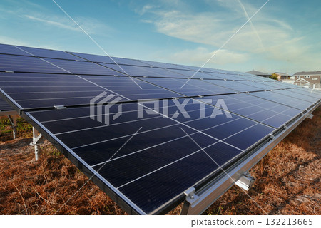 Solar panels installed in a residential area Solar panels installed in a residential area 132213665