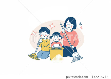 Illustration of a family doing general cleaning (end-of-year cleaning image) Illustration of a family doing general cleaning (end-of-year cleaning image) 132213718