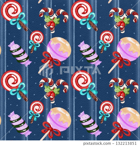 Grid Pattern Background with Line Art Decorated with Snowflakes and Bows Purple Green Pink Holiday P 132213851