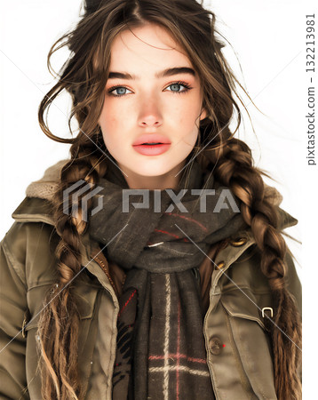 Portrait of a woman enjoying winter fashion Portrait of a woman enjoying winter fashion 132213981