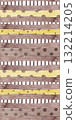 Horizontal brown and yellow polka dotted lines with lattice-like gaps. Multi-patterned oblong print in a rectangular shape. Abstract seamless watercolor pattern. Perfect for table runners and rugs 132214205