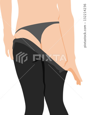 Illustration of a woman's legs taking off stockings 132214236