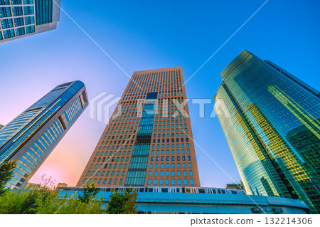 Tokyo cityscape in Japan, including Shiodome office buildings and the Yurikamome line (October 17th) 132214306