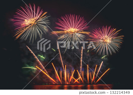 Banner Colorful vibrant Firework celebrate anniversary happy new year 2024, 4th of july holiday festival. Banner firework night celebrate national holiday. countdown new year 2025 with copy space Banner Colorful vibrant Firework celebrate anniversary happy new year 2024, 4th of july holiday festival. Banner firework night celebrate national holiday. countdown new year 2025 with copy space 132214349