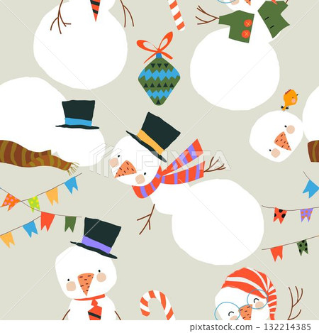 Seamless Pattern With Cute Snowmen Seamless Pattern With Cute Snowmen 132214385