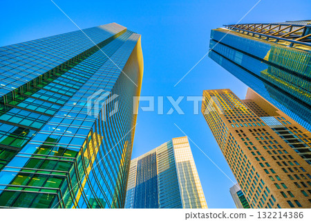 Tokyo cityscape in Japan, including office buildings in Shiodome (October 17th) 132214386