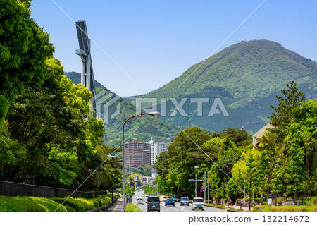 Beppu Fujimi Street with fresh greenery, Global Tower and Mount Tsurumi Beppu Fujimi Street with fresh greenery, Global Tower and Mount Tsurumi 132214672
