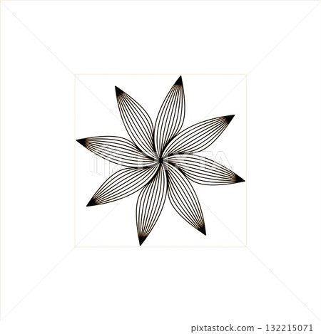 Intricate Line Art Flower Design With Eight Petals In Black On White Background Intricate Line Art Flower Design With Eight Petals In Black On White Background 132215071