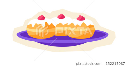 Happy Hanukkah donut sticker. Holiday icon in cartoon style. Happy Hanukkah donut sticker. Holiday icon in cartoon style. 132215087