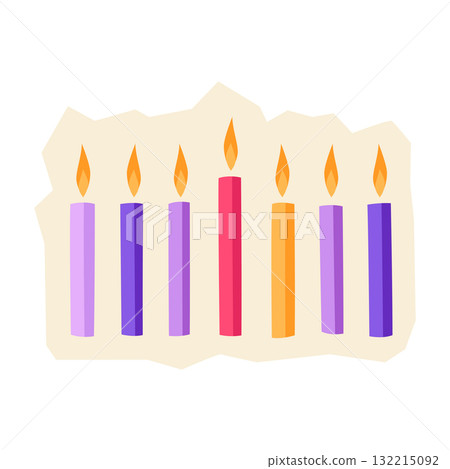 Happy Hanukkah candles sticker. Holiday icon in cartoon style. 132215092