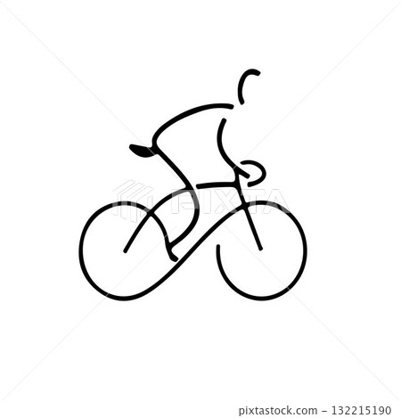 Minimal Line Art of Cyclist Riding a Bicycle in Motion 132215190
