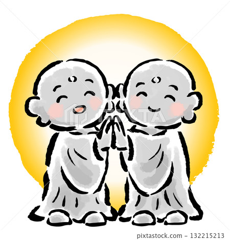 雙手合十祈禱的雙地藏菩薩像 132215213