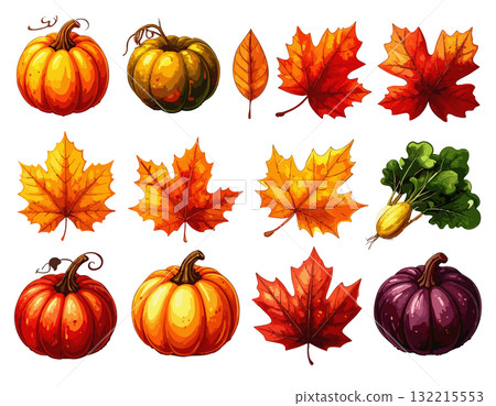 Various pumpkin and autumn leaf icons Various pumpkin and autumn leaf icons 132215553