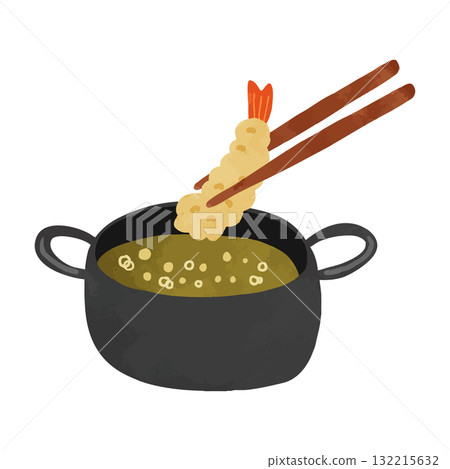 Deep frying pan and shrimp tempura watercolor hand-drawn illustration Deep frying pan and shrimp tempura watercolor hand-drawn illustration 132215632