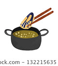 煎鍋與茄子天婦羅水彩手繪插畫 132215635