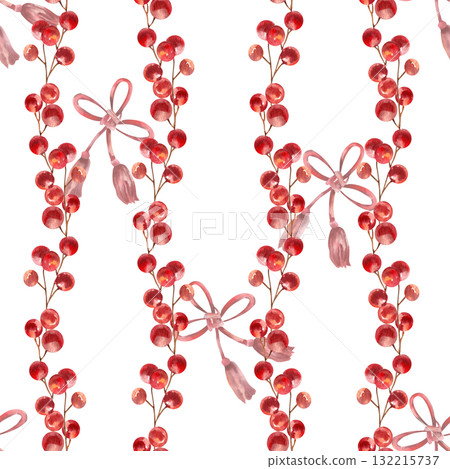 Red berries and Chinese lucky knots watercolor seamless pattern. Spring festival and lunar New Year festive background for seasonal textile, fabric design Red berries and Chinese lucky knots watercolor seamless pattern. Spring festival and lunar New Year festive background for seasonal textile, fabric design 132215737