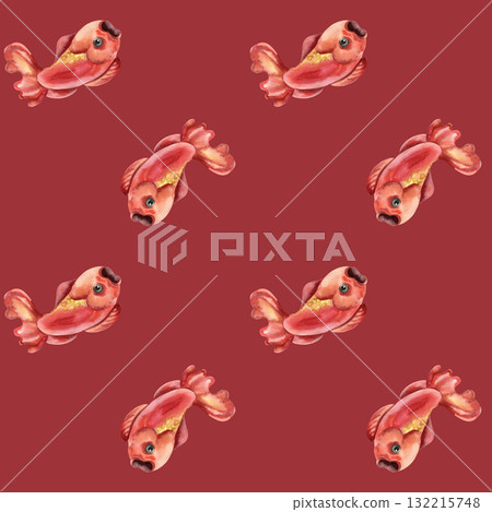 Red carp fish watercolor seamless pattern for Chinese Spring festival design. Hand drawn Asian style background with symbol of wealth, koi fish clipart for packing,textile design Red carp fish watercolor seamless pattern for Chinese Spring festival design. Hand drawn Asian style background with symbol of wealth, koi fish clipart for packing,textile design 132215748