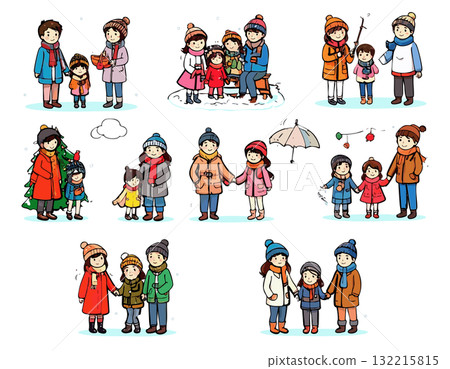 Illustration set of children enjoying winter 132215815