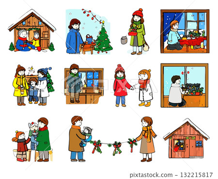家庭與孩子一起的插圖集 132215817