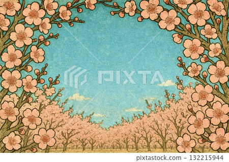 畫框材質：梅林、梅花、盛開、印花風格 132215944