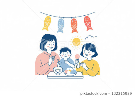 兒童節當天一家人一起享用鯉魚旗和柏餅 132215989