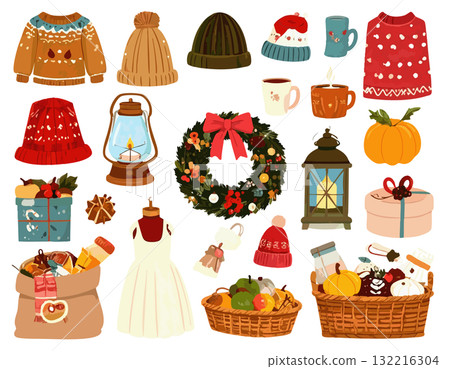 Cute Christmas illustration set 132216304