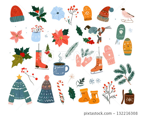 可愛的冬季和聖誕節插圖素材 可愛的冬季和聖誕節插圖素材 132216308