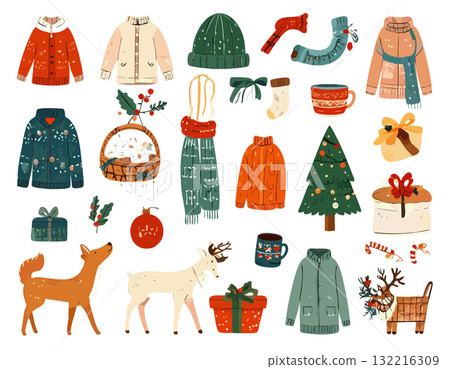 可愛的冬季手繪聖誕插畫集 可愛的冬季手繪聖誕插畫集 132216309
