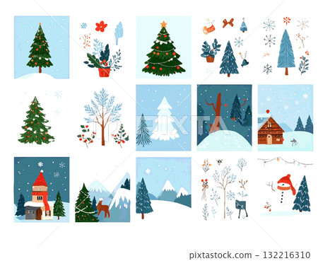 聖誕節和冬季森林插圖集 聖誕節和冬季森林插圖集 132216310