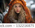 portrait of a beautiful happy woman enjoying winter season 132216875
