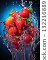 strawberries with water splashes, on color background, fresh and healthy food 132216889