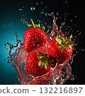 strawberries with water splashes, fresh and healthy food 132216897