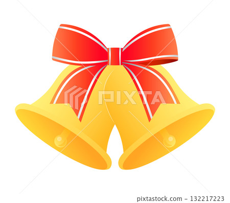 Vector illustration of a bell with a red ribbon_Christmas and winter material 132217223
