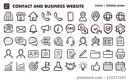 為商業網站設定的手繪圖示插圖。 EPS 版本可編輯以變更線條粗細等。 132217287