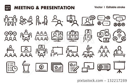 Hand-drawn icon illustration set for meetings, conferences, and presentations. EPS version can be edited to change line thickness, etc. Hand-drawn icon illustration set for meetings, conferences, and presentations. EPS version can be edited to change line thickness, etc. 132217289