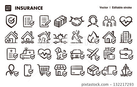 Hand-drawn insurance icon illustration set. EPS version can be edited to change line thickness, etc. Hand-drawn insurance icon illustration set. EPS version can be edited to change line thickness, etc. 132217293