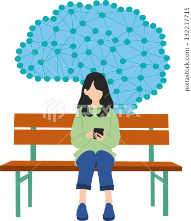 一位女性使用人工智慧的插圖 132217715