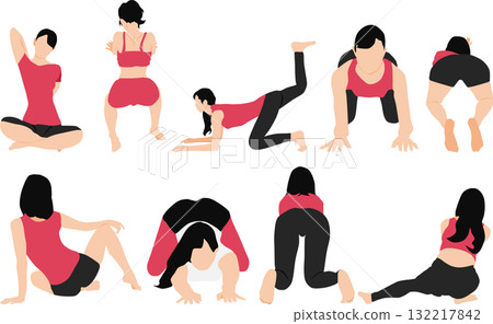 Illustration of a woman on a diet (stretching) 132217842