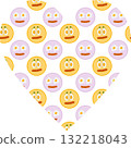 Smiling Food Eggs Hard Boiled or Fried Eggs with sausage as Cute Smiling Face Pattern on Herat shape 132218043