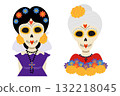 Females Sugar Skulls Younger and Elderly Woman with Marigolds in Hear Day of The Dead Cute Character 132218045
